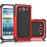 Galaxy S3 Case, Tekcoo(TM) [Tmajor Series] [Red/Black] Shock Absorbing Hybrid Rubber Plastic Impact Defender Rugged Slim Hard Case Cover Shell For Samsung Galaxy S3 S III I9300 GS3 All Carriers