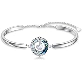 TOUPOP Birthstone Bracelet for Women 925 Sterling Silver Moon and Star Bangle Bracelet with Crystal Jewelry Valentines Day Mothers Day Birthday Gifts for Her Wife Mom
