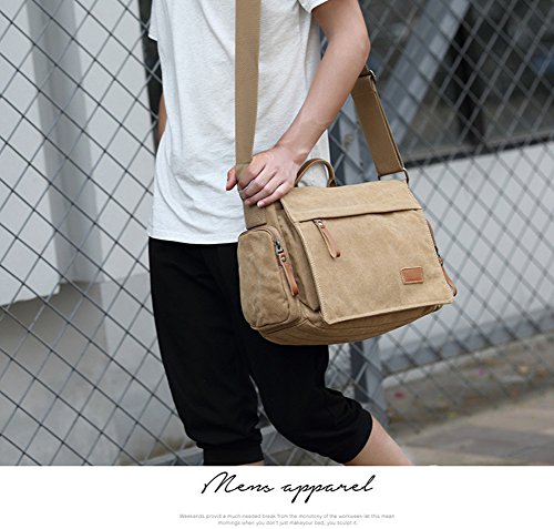 MiCoolker Canvas Crossbody Laptop Messenger bag for Men Over the Shoulder Travel Purse Vintage Handbag Briefcase Outdoor Sports Satchel Bags Khaki - Thumbnail 5