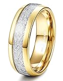 Tungary 8MM Gold Plated Tungsten Wedding Band Ring for Men Domed Imitated Meteorite Ring Size 6-14