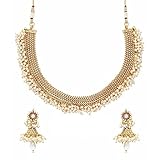 YouBella Jewellery Gold Plated Traditional Pearl Indian Temple Necklace Set with Earrings for Women
