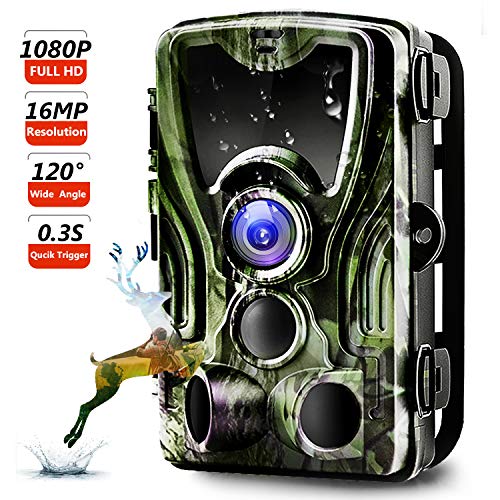 Trail Camera, Binrrio Game Hunting Camera with Night Vision Motion Activated 16MP 1080P Waterproof Outdoor Wildlife Camera 120&deg; Detection, 0.3s Trigger 2.4" LCD IR LEDs
