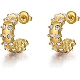 FRUMOS Gold Earrings for Women Girls,14K Gold Plated Hoop Earrings with 925 Sterling Silver Post Cubic Zirconia Stud Earring Huggie Hoops Earrings