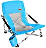 Nice C Low Beach Camping Folding Chair, Ultralight Backpacking Chair with Cup Holder & Carry Bag Compact & Heavy Duty Outdoor, Camping, BBQ, Beach, Travel, Picnic, Festival (1 Pack of Blue)