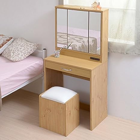 Amazon おしゃれな 三面鏡 ドレッサー コンセント スツール付 幅60