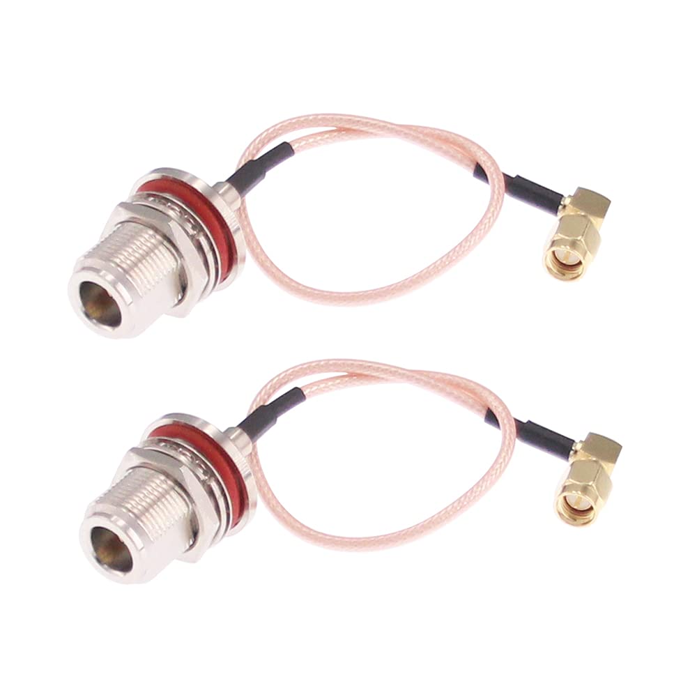 RFaha 2pcs RF coaxial Coax Cable Assembly SMA Male Right Angle to N Female Bulkhead 8in Connector Adapter(F45-2)