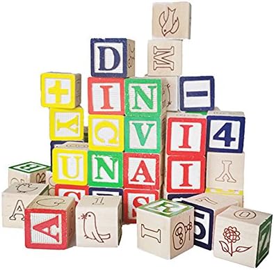 50 Pcs Alphabet Blocks with Letters Colors by SMARTTY. Wooden ABC Toddler, Preschool &amp; Kindergarten Building Toy. Wood Reading Stacking with Carrying Tote