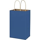 bagmad 50 Pack 5.25x3.25x8 Inch Small Blue Gift Paper Bags with Handles Bulk, Kraft Bags, Craft Grocery Shopping Retail Party Favors Wedding Business Sacks (Blue, 50pcs)