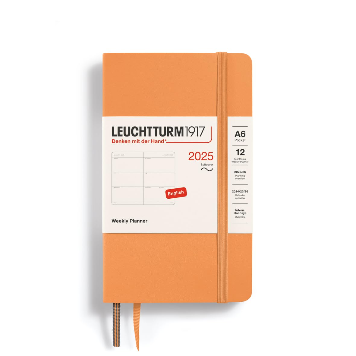 LEUCHTTURM1917 370683 Weekly Planner 2025, Pocket A6 Softcover - 12-Month Planner, Lined - Apricot, English