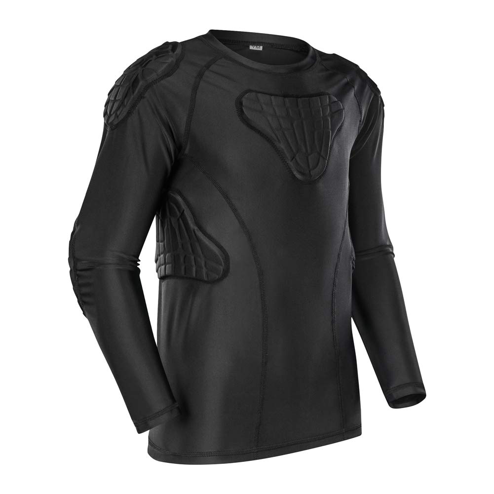Photo 1 of TUOY Youth Padded Chest Football Rib Protector Shirt for Baseball Martial Art Padded Compression Shirt Long Sleeve Black