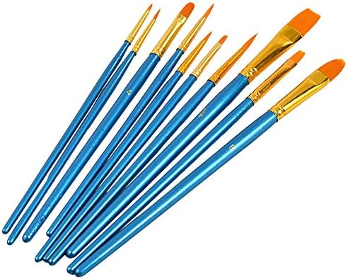YUMMAYEE Nylon Hair Watercolor Oil Acrylics Craft Face Body Painting Blue Art Paint Brushes 10 pcs set