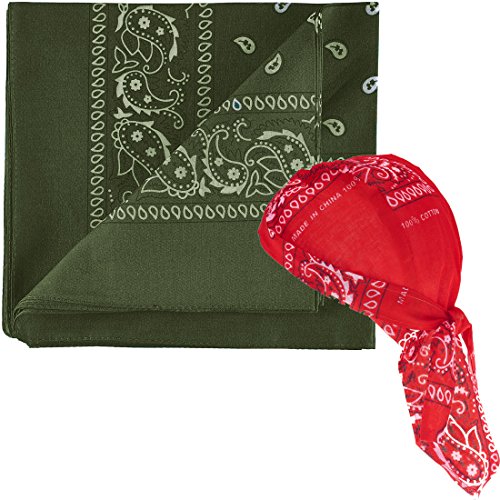 Nj novelty - olive paisley bandanas one dozen - head wr…