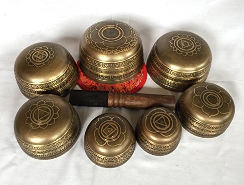 Hand Casted Tibetan Chakra Set Kasha Singing Bowl