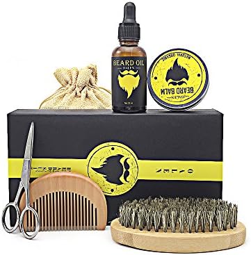 Beard Trimmer &amp; Care Set for Men, Organic Beard oil &amp; Balm Leave-in Conditioner, Beard Brush, Comb &amp; Scissors for Styling, Shaping - Gift Set