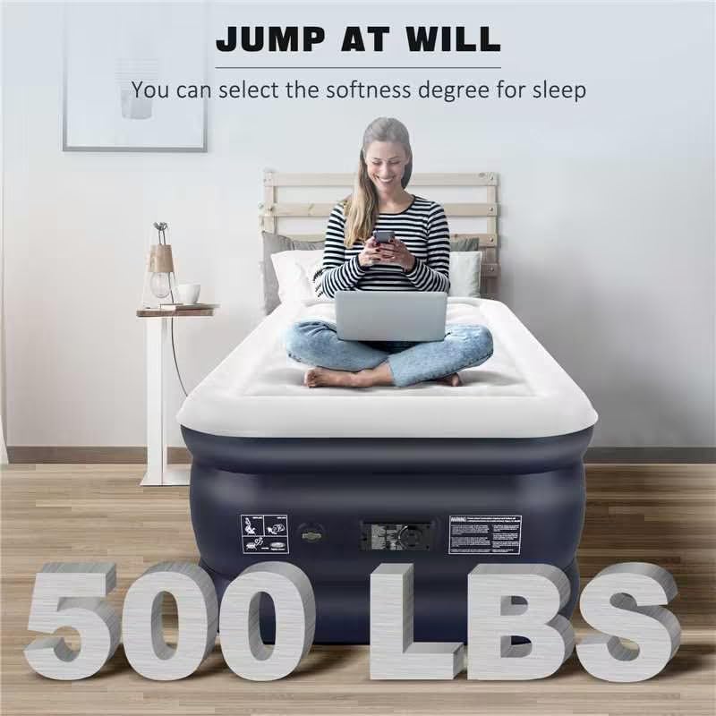 NALONE Single Inflatable Bed, Single Inflatable Mattress, Self-Inflating Air Mattress with Integrated Pump, Inflatable Mattress in 3 Minutes, Home Use 197 x 100 x 46 cm