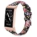 SHANGPULE Bands Compatible for Fitbit Charge 4 / Fitbit Charge 3 / Fitbit Charge 3 SE, Slim Premium Leather Band Flower Design Replacement Strap (Colorful Flower 2 with Rose Gold connectors)