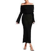 Women's Summer Off Shoulder Maxi Dress Bell Long Sleeve Sexy Bodycon Strapless Sheer Beach Swimsuit Coverup