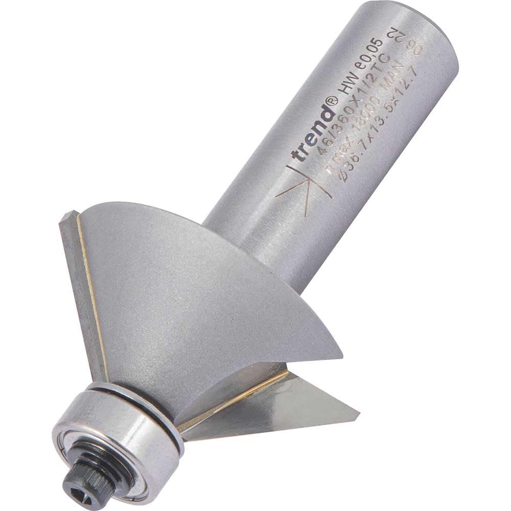 Trend Professional Guided Chamfer Cutter, 45-Degree, 1/2 Inch Shank, 35.1mm Cut Diameter & 12mm Cut Length, Tungsten Carbide Tipped, 46/360X1/2TC