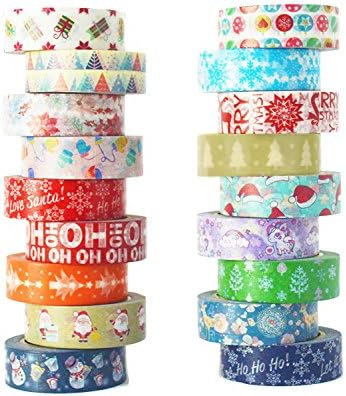 Washi Tape set 18 rolls by Tanpopo Art - Christmas Collection | Cute Festive Pretty Tapes for Xmas Decorations, Gifts Wrapping and Present