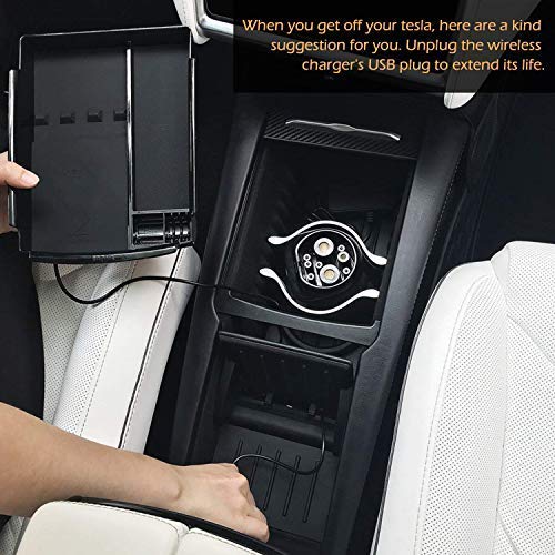 BMZX Car Center Console Armrest Storage Box with Wireless Charging (Prevent Sliping While Charging) for Tesla Model S Model X Fit iPhone Xs Max/Xs/XR/X/ 8/8 Plus, Samsung S9/S9+/S8/S8+/S7/Note 8