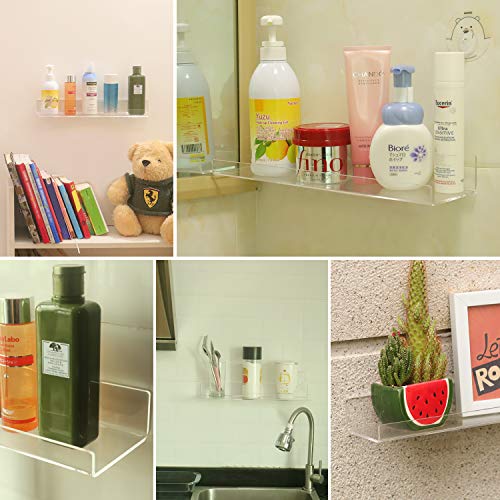 NEARPOW Acrylic Floating Wall Ledge Shelf, Set of 3 15 inches Clear Shelves for Bathroom, Kitchen Storage, Living Room, Office and Library for Kids, Extra Strong and Easy to Wall Mount - Thumbnail 5
