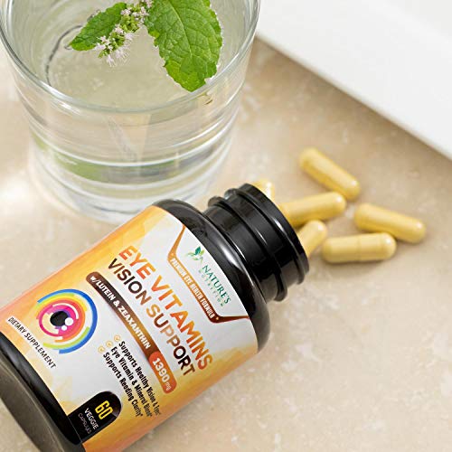 Eye Vitamins with Lutein & Zeaxanthin, Highest Potency Natural Vitamin and Mineral Supplement 1390mg - Made in USA - Best Formula for Vision Support, Dry Eyes & Macular Health - 60 Capsules