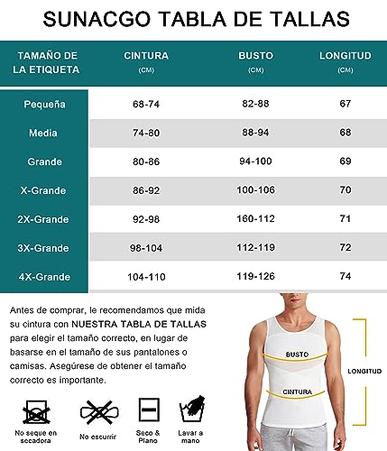 SUNACGO - Camiseta Interior Deportiva para Hombre Body Faja Moldeador de Compresión Camisa de Reductora para el Cuerpo Control de Abdomen