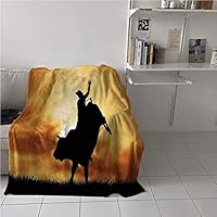 WodCht Western Throw Blanket，Bull Rider Silhouette at Sunset Dramatic Sky Rural Countryside Landscape Rodeo，Warm Blanket，Digital Printing Blanket 40" x 60"