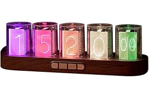 Adventurers Nixie Tube Clock Desk Clock with Multiple RGB Mode, Variable Color,12/24, Tube Clock for Gaming Room & Office Dec