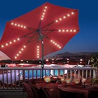 Amazon Com Patio Watcher 9 Ft Patio Umbrella 40 Led Lighted Solar Umbrella With Push Button Tilt And Crank Outdoor Umbrella 8 Steel Ribs Red Garden Outdoor