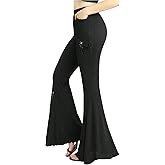 DRESSFO Women's Gothic Sequins Butterfly Pockets Flared Pants Bottom Punk Grunge Rave Leggings