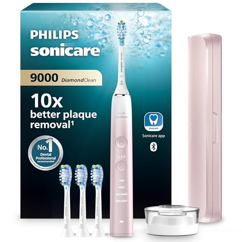 Philips Sonicare DiamondClean 9000 elektrische Zahnbürste, Sonderedition – Schallzahnbürste, sauberere Zähne, 4x C3 Premium Plaque Defense-Bürstenköpfen, pink (Modell HX9911/79)