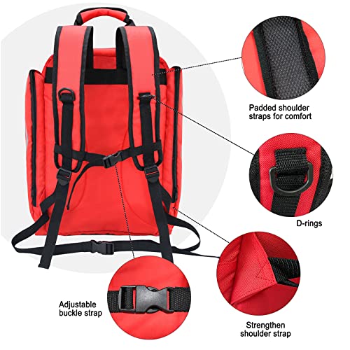 3DTengkit Emergency Medical Backpack Empty First Aid Bag with Reflective, Large Capacity Medical Backpack (Bag Only) (Red)