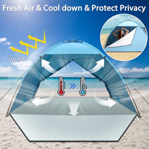 Beach Shelter, UV Protection 50+ Family Tent, XXL Beach Shelter, Front and Back Door with Zip, Privacy Screen, Ventilation, Wind Protection, Sun Protection, Beach Tent, Small Pack Size for Beach