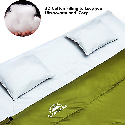 DreamGenius Double Sleeping Bag for Camping Waterproof Sleeping Bags for Adults with 2 Pillows