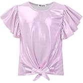 Mirawise Girls Shirts Metallic Tops Clothes Tshirt Ruffle Short Sleeve Tee Size 6-14