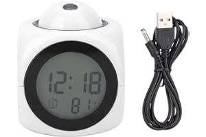 Oumefar Projection Clock for Bedroom Ceiling, Digital LCD Alarm Clock with Voice Talking, 8.1 x 4.7 x 1.1in Modern Mini Projector Alarm Clocks for Office Bedroom(White with USB Cable)