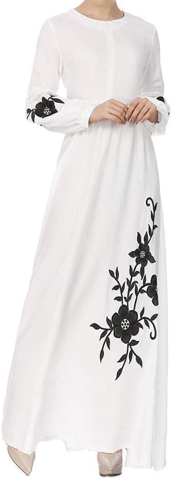 VOYOAO Maxi Ramadan Muslim Dresses for Women Long Sleeve Embroidered Chiffon