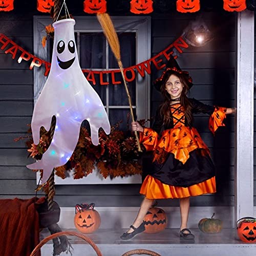 Starrky Halloween Ghost Windsocks Hanging Decorations Flags, 2PCS 43 Inches Halloween Windsock Outdoor Hanging Decoration for Front Yard Patio Lawn Garden Party Decor