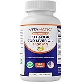 Vitamatic Icelandic Cod Liver Oil Capsules 1250mg 120 Softgels (Lemon Flavor) - Promotes Cardiovascular Health