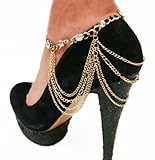 Goldtone Adjustable Heel Chain with Stones and Hanging Links