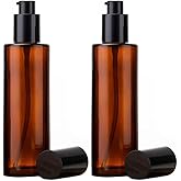 2 Pcs 100ml 3.4oz Amber Glass Travel Bottles for Toiletries with Black Pump Refillable Cosmetic Cream Pump Bottle Travel Lotion Dispenser Soap Dispenser Cosmetics Containers Bottle Vial