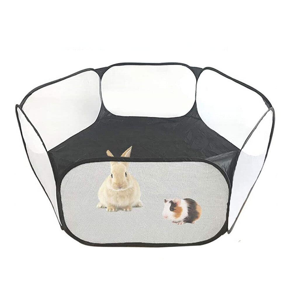 madeokoltd Small Animals Playpen, Folding, Portable, Hexagonal, Black - Suitable for Guinea Pig, Rabbit, Hamster, Ferret etc.