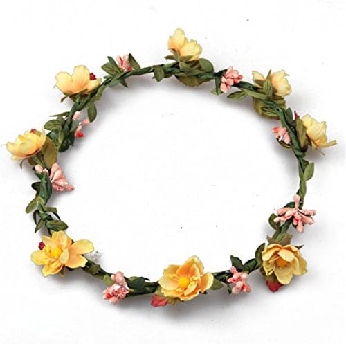HTYhuahuan Bridesmaid Artificial Flower Head Wreath For Hair Floral Headband Hair Accessories Flower Crown Yellow