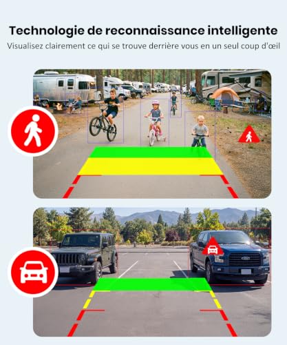 Caméra de Recul sans Fil Magnétique Solaire AUTO-VOX, Écran 7,2" 1080P Split Screen, Détection Intelligente Voitures & Piétons, Installation Magnétique 1 Min, pour Camion Camping-Car Remorque Van