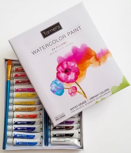 Watercolor Paint, Set of 24 Colors, 3 Brushes Included