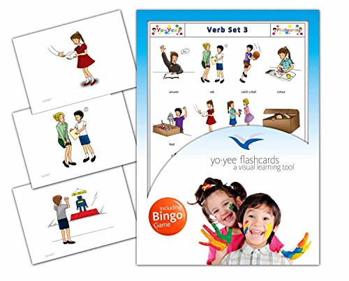 Verbs Flashcards in English with Matching Bingo Game Cards in One Set - Vocabulary Picture Cards for Toddlers, Kids, Children and Adults - Size 4.13  5.83 in - DIN A6