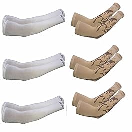 PinKit Unisex Fingerless Cotton Arm Sleeves, Protection Sleeves from Sun Tanning for Driving, Biking, Cycling For Men & Women (6 Pair) – Beige & White