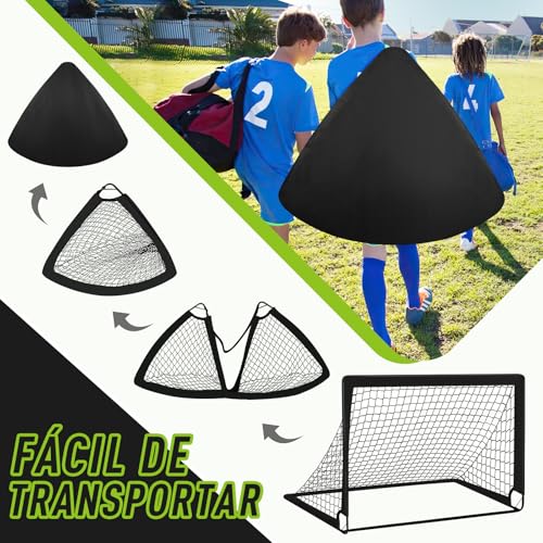 MIAOKE - Portería de Fútbol para Patio Trasero, 2 Porterías de Fútbol Portátiles de 4 x 3 Pies, Equipo de Entrenamiento con Pelota, 10 Conos, Bolsa de Transporte