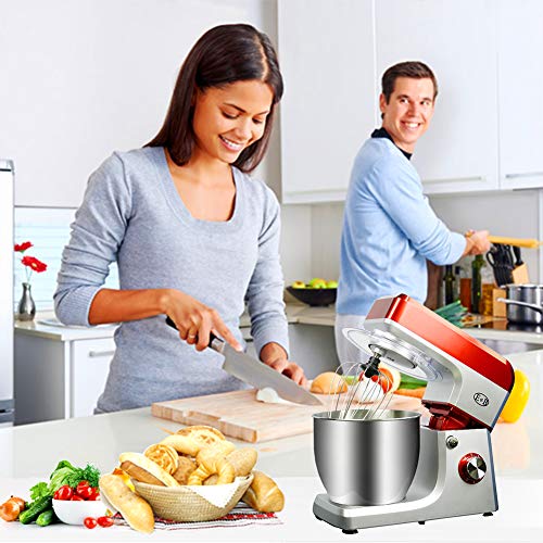 Wellish Stand Mixer 5L Kitchen Mixer 6 Speed 1200W Dough Mixer with Dough Hooks, Whisk, Beater, Pouring Shield, Dough Maker, Red